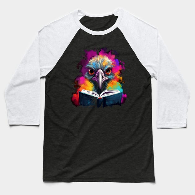 Ostrich Reads Book Baseball T-Shirt by JH Mart